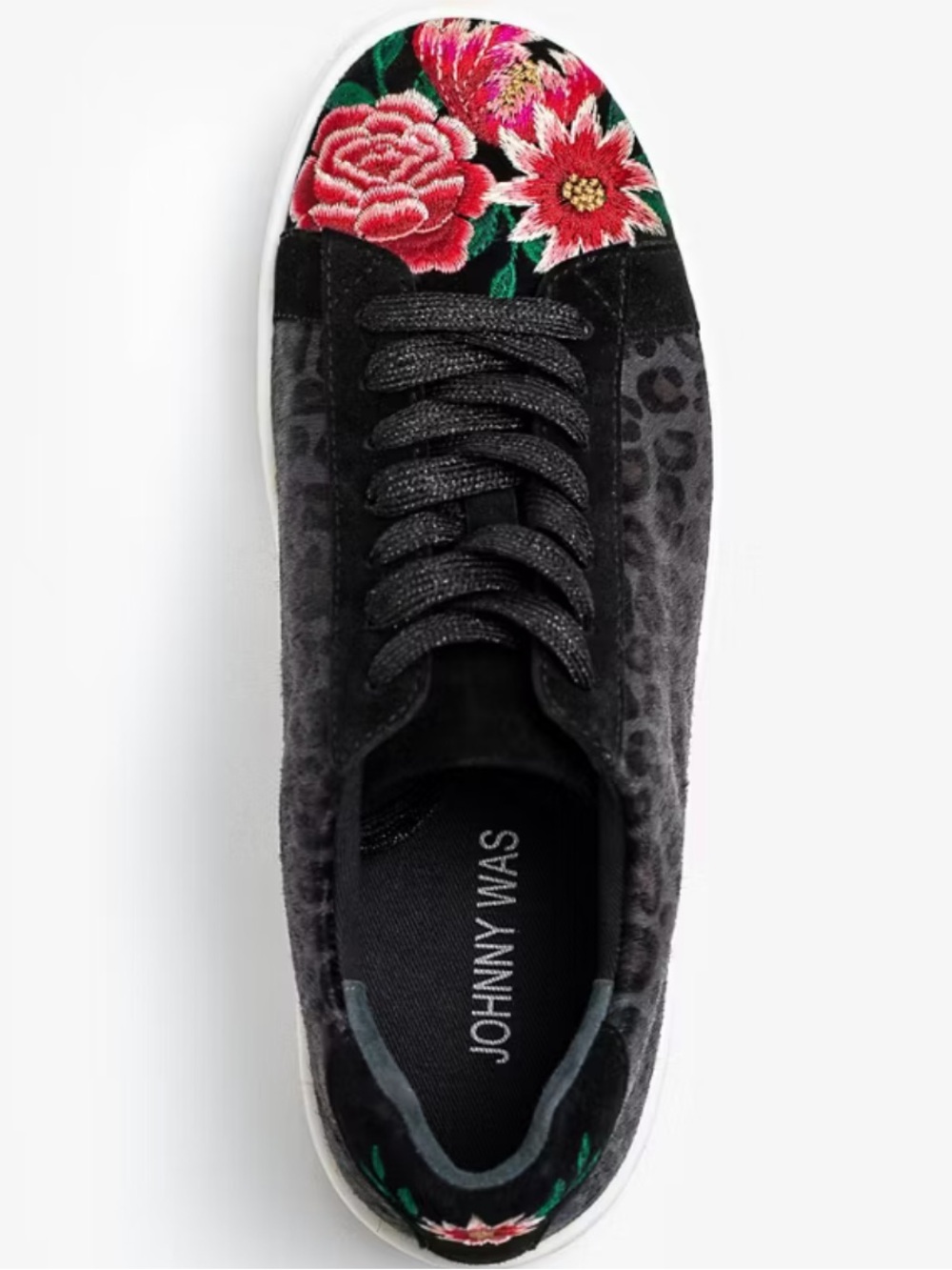 Johnny Was Black Leopard Floral Sneakers - Picture 5 of 9